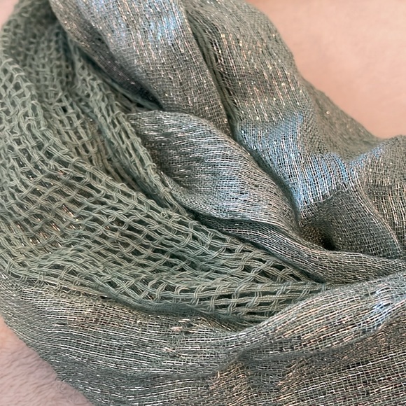 Soft deep mint green infinity scarf with silver metallic highlights, 72”X 28” - Picture 5 of 11